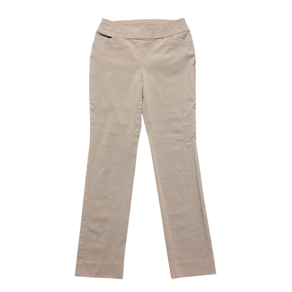 Chicos Perfect Stretch Pants Womens 00 Short Taupe Pull On Slim Leg Trousers